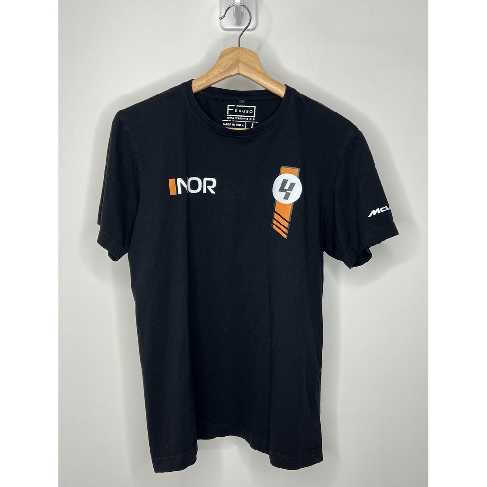 Lando Norris #4 Logo McLaren F1 T-Shirt Mens Large Black Cotton Graphic Tee